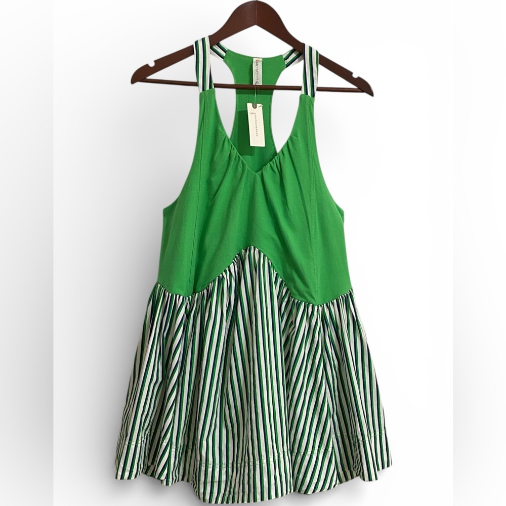 NWT Anthropologie Green and White Striped Dress XXS - Picture 2 of 7